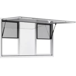 VEVOR Concession Window 60x36 in, Aluminum Alloy Service Window for Food Truck, Up to 85 Degrees Stand Serving Window with 6 Sliding Windows, Awning Door, and Drag Hook, for Concession Trailers