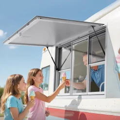 VEVOR Concession Window 60x36 in, Aluminum Alloy Service Window for Food Truck, Up to 85 Degrees Stand Serving Window with 6 Sliding Windows, Awning Door, and Drag Hook, for Concession Trailers