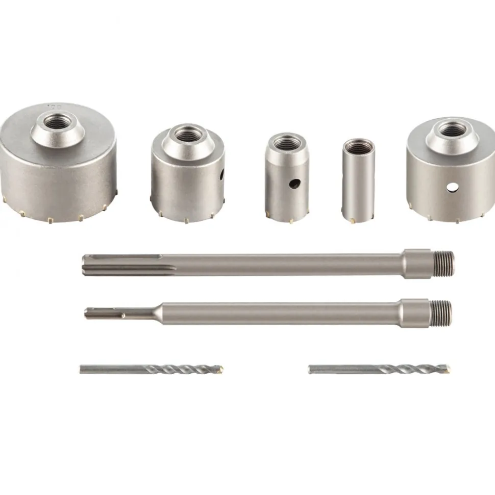 VEVOR Concrete Hole Saw Kit, 1-2/11", 1-3/5", 2-9/16", 3-5/32", 3-15/16" Drill Bit Set SDS Plus & SDS MAX Shank Wall Hole Cutter with a 4-1/3" Connecting Rod for Concrete, Cement, Stone Wall, Ma