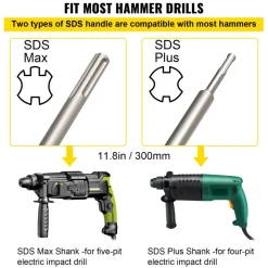 VEVOR Concrete Hole Saw Kit, 1-2/11", 1-3/5", 2-9/16", 3-5/32", 3-15/16" Drill Bit Set SDS Plus & SDS MAX Shank Wall Hole Cutter with a 4-1/3" Connecting Rod for Concrete, Cement, Stone Wall, Ma