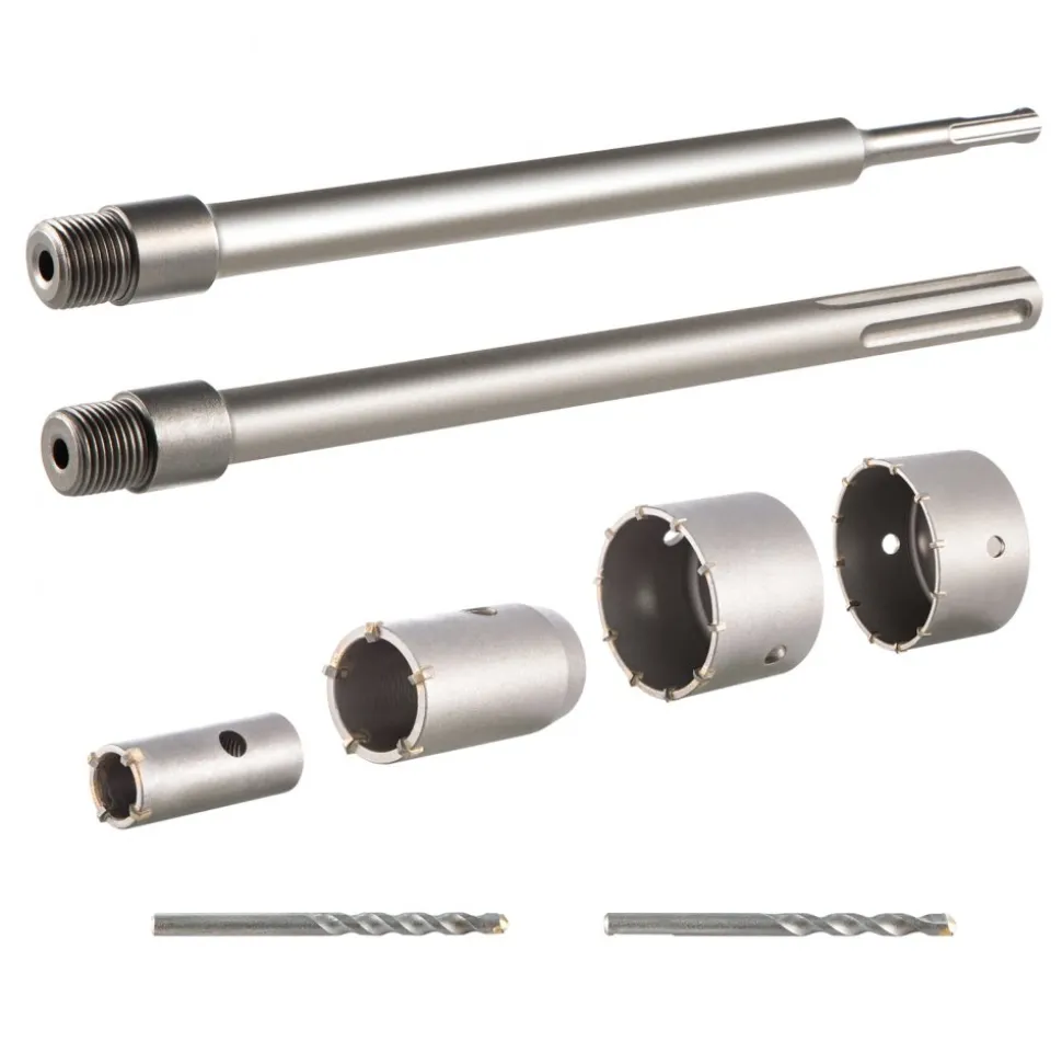 VEVOR Concrete Hole Saw Kit, 1-2/11", 1-3/5", 2-9/16", 3-5/32", 3-15/16" Drill Bit Set SDS Plus & SDS MAX Shank Wall Hole Cutter with a 4-1/3" Connecting Rod for Concrete, Cement, Stone Wall, Ma