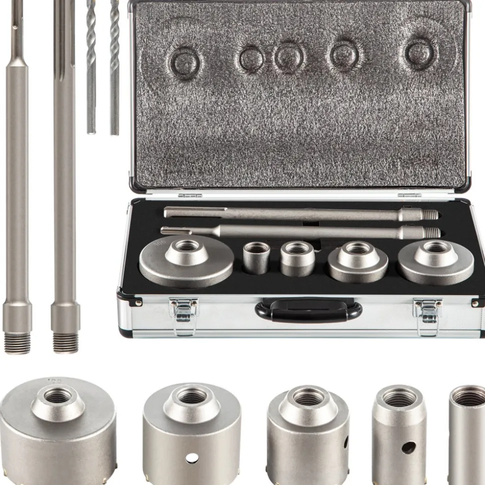 VEVOR Concrete Hole Saw Kit, 1-2/11", 1-3/5", 2-9/16", 3-5/32", 3-15/16" Drill Bit Set SDS Plus & SDS MAX Shank Wall Hole Cutter with a 4-1/3" Connecting Rod for Concrete, Cement, Stone Wall, Ma