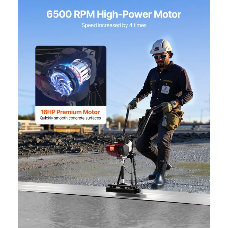 VEVOR Concrete Power Screed, 4 ft Aluminum Board Straight Edge Bar Set, 4 Stroke Cement Finishing Vibrating Motor with Height Adjustable Handles, High Efficient Concrete Tool 6500RPM