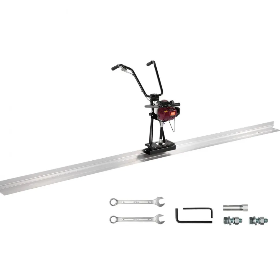 VEVOR Concrete Power Screed, 4 ft Aluminum Board Straight Edge Bar Set, 4 Stroke Cement Finishing Vibrating Motor with Height Adjustable Handles, High Efficient Concrete Tool 6500RPM