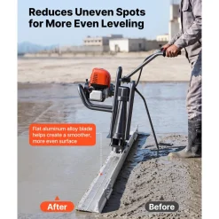 VEVOR Concrete Power Screed Gas-Powered Leveling Tool 12 ft Aluminum Board, 1.16HP Engine, 4 Stroke Vibrating Screed, Handle Height Adjustable, Support Legs for Patio, Driveway, Floor Finishing