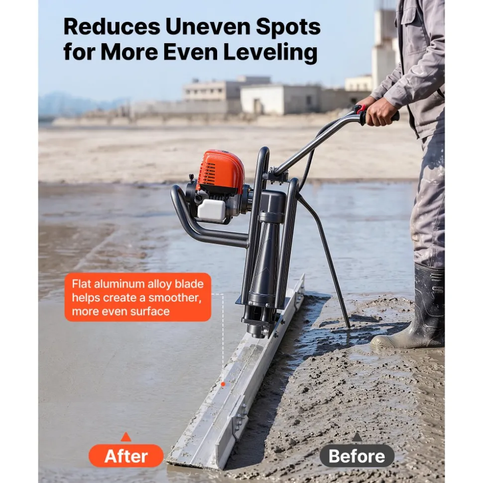 VEVOR Concrete Power Screed Gas-Powered Leveling Tool 12 ft Aluminum Board, 1.16HP Engine, 4 Stroke Vibrating Screed, Handle Height Adjustable, Support Legs for Patio, Driveway, Floor Finishing