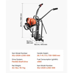 VEVOR Concrete Power Screed Gas-Powered Leveling Machine 1.16HP Engine, 4 Stroke Vibrating Screed, Flexible Shaft Drive, Adjustable Handle, Support Legs for Patio, Driveway, Floor Finishing, Jobsite