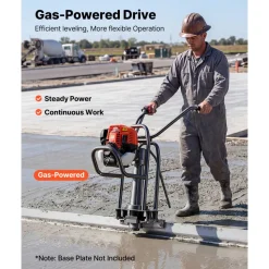 VEVOR Concrete Power Screed Gas-Powered Leveling Machine 1.16HP Engine, 4 Stroke Vibrating Screed, Flexible Shaft Drive, Adjustable Handle, Support Legs for Patio, Driveway, Floor Finishing, Jobsite