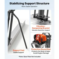 VEVOR Concrete Power Screed Gas-Powered Leveling Machine 1.16HP Engine, 4 Stroke Vibrating Screed, Flexible Shaft Drive, Adjustable Handle, Support Legs for Patio, Driveway, Floor Finishing, Jobsite