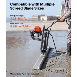 VEVOR Concrete Power Screed Gas-Powered Leveling Machine 1.16HP Engine, 4 Stroke Vibrating Screed, Flexible Shaft Drive, Adjustable Handle, Support Legs for Patio, Driveway, Floor Finishing, Jobsite