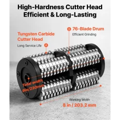VEVOR Concrete Scarifier, 3700W 2500 RPM Walk-Behind Floor Planer Grinder, Carbide Cutters, 1/8 in Adjustable Depth, Vacuum Port for Surface Preparation, Traffic Line Removal, Pavement, Floor Repair