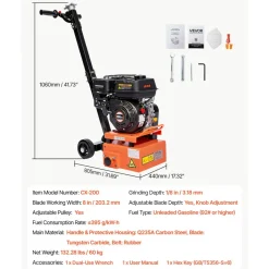 VEVOR Concrete Scarifier, 3700W 2500 RPM Walk-Behind Floor Planer Grinder, Carbide Cutters, 1/8 in Adjustable Depth, Vacuum Port for Surface Preparation, Traffic Line Removal, Pavement, Floor Repair