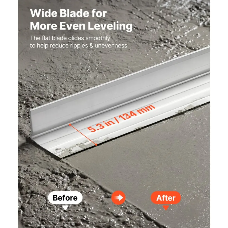 VEVOR Concrete Screed Blade 6 ft Length Aluminum Alloy Board Leveling Tool, 5.3 in Wide Straight Edge, Wide Coverage, Replacement Surface Leveler for Driveway, Patio, Sidewalk, Garage Floor Finishing
