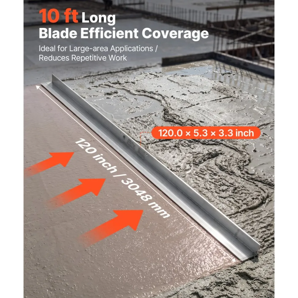 VEVOR Concrete Screed Blade 10 ft Length Aluminum Alloy Board Leveling Tool, 5.3 in Wide Straight Edge, Wide Coverage, Replacement Surface Leveler for Driveway, Patio, Sidewalk, Garage Floor Finishing
