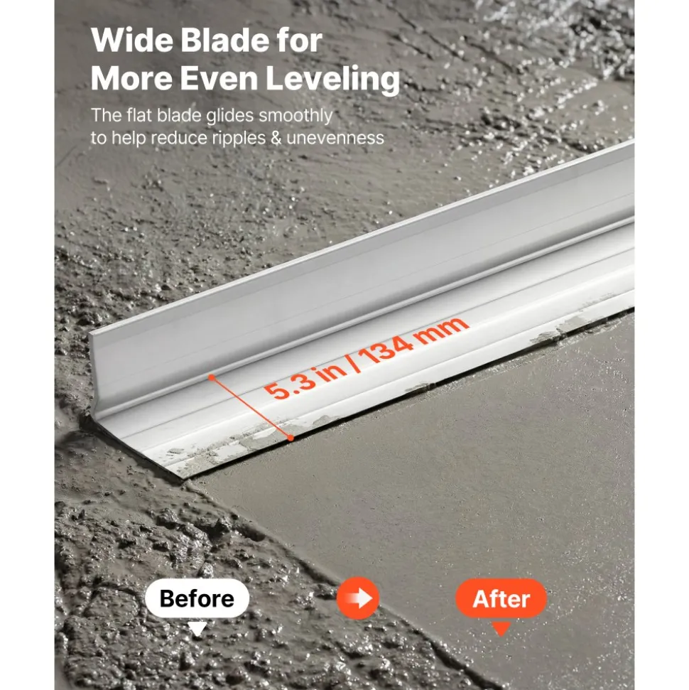 VEVOR Concrete Screed Blade 8 ft Length Aluminum Alloy Board Leveling Tool, 5.3 in Wide Straight Edge, Wide Coverage, Replacement Surface Leveler for Driveway, Patio, Sidewalk, Garage Floor Finishing