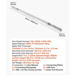 VEVOR Concrete Screed Blade 8 ft Length Aluminum Alloy Board Leveling Tool, 5.3 in Wide Straight Edge, Wide Coverage, Replacement Surface Leveler for Driveway, Patio, Sidewalk, Garage Floor Finishing