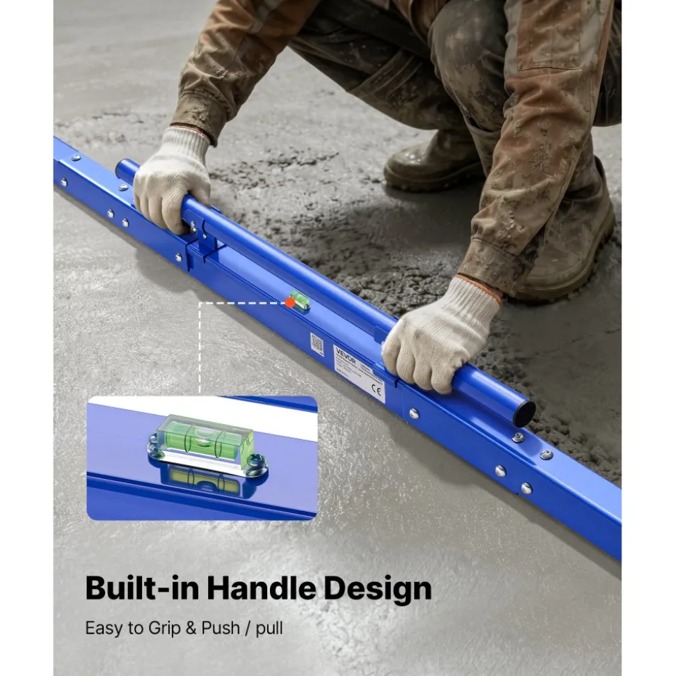 VEVOR Concrete Screed 96 in Length Manual Screed Board Aluminum Alloy Blue, Built-in Bubble Level, Powder-coated Finish, Lightweight Paver Leveling Tool for Patio, Sidewalk, Garage Floor Finishing