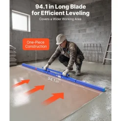 VEVOR Concrete Screed 96 in Length Manual Screed Board Aluminum Alloy Blue, Built-in Bubble Level, Powder-coated Finish, Lightweight Paver Leveling Tool for Patio, Sidewalk, Garage Floor Finishing