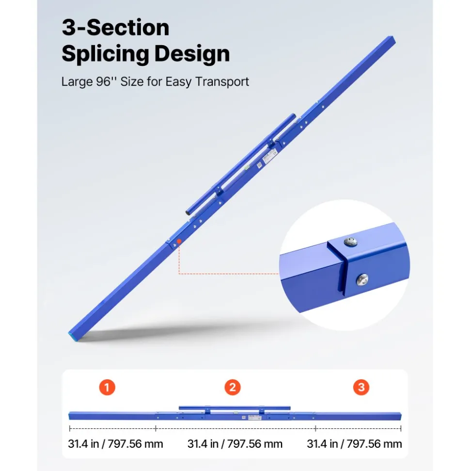 VEVOR Concrete Screed 96 in Length Manual Screed Board Aluminum Alloy Blue, Built-in Bubble Level, Powder-coated Finish, Lightweight Paver Leveling Tool for Patio, Sidewalk, Garage Floor Finishing