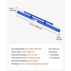 VEVOR Concrete Screed 48 in Length Manual Screed Board Aluminum Alloy Blue, Built-in Bubble Level, Powder-coated Finish, Lightweight Paver Leveling Tool for Patio, Sidewalk, Garage Floor Finishing