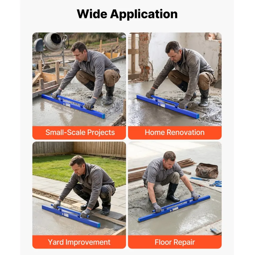VEVOR Concrete Screed 48 in Length Manual Screed Board Aluminum Alloy Blue, Built-in Bubble Level, Powder-coated Finish, Lightweight Paver Leveling Tool for Patio, Sidewalk, Garage Floor Finishing
