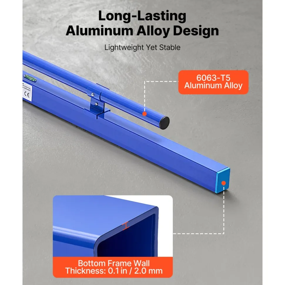 VEVOR Concrete Screed 48 in Length Manual Screed Board Aluminum Alloy Blue, Built-in Bubble Level, Powder-coated Finish, Lightweight Paver Leveling Tool for Patio, Sidewalk, Garage Floor Finishing