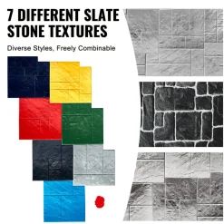 VEVOR Concrete Stamps Mat, 24 x 24 in, 7 pcsConcrete Texturing Skin Polyurethane Stamp Stone Tile Texture Mat, Slate floor Imprint Seamless Stamp Concrete Molds for Outdoor Decorative, Muti-color