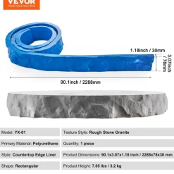 VEVOR Concrete Stamps, 91 x 3 inch, Concrete Molds Rectangular Polyurethane Stamp Stone Tile Texture Mat, Slate floor Imprint Seamless Stamp Mat Concrete Texturing Skin for Outdoor Decorative, Blue