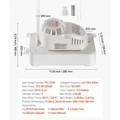 VEVOR Condensate Pump, 1/12 HP, 90 GPH, 20 ft Lift, 115V Automatic AC Condensation Removal Pump with Safety Switch 20 ft Tubing, for Air Conditioner, Dehumidifier, HVAC, Furnace, Ice Maker Water Drain