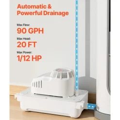VEVOR Condensate Pump, 1/12 HP, 90 GPH, 20 ft Lift, 115V Automatic AC Condensation Removal Pump with Safety Switch 20 ft Tubing, for Air Conditioner, Dehumidifier, HVAC, Furnace, Ice Maker Water Drain