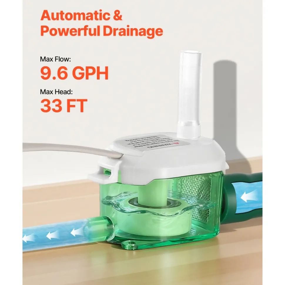 VEVOR Condensate Pump, 1/245 HP, 9.6 GPH, 33 ft Lift, 100-230V Automatic AC Condensation Removal Pump with Safety Switch, Quiet, for Air Conditioner, Dehumidifier, HVAC, Furnace, Ice Maker Water Drain