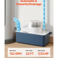 VEVOR Condensate Pump, 1/33 HP, 100 GPH, 22 ft Lift, 115V Automatic Condensation Removal Pump with Safety Switch & 20 ft Tubing, for Air Conditioner, Dehumidifier, HVAC, Furnace, Ice Maker Water Drain