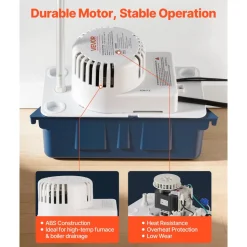 VEVOR Condensate Pump, 1/33 HP, 100 GPH, 22 ft Lift, 115V Automatic Condensation Removal Pump with Safety Switch & 20 ft Tubing, for Air Conditioner, Dehumidifier, HVAC, Furnace, Ice Maker Water Drain