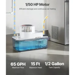 VEVOR Condensate Removal Pump, 1/50 HP, 65 GPH, 15 ft Lift, 1/2 Gal Tank Automatic AC Condensation Pump with Float Switch & 20 ft Hose for Air Conditioner, Dehumidifier, Furnace, Ice Maker Water Drain