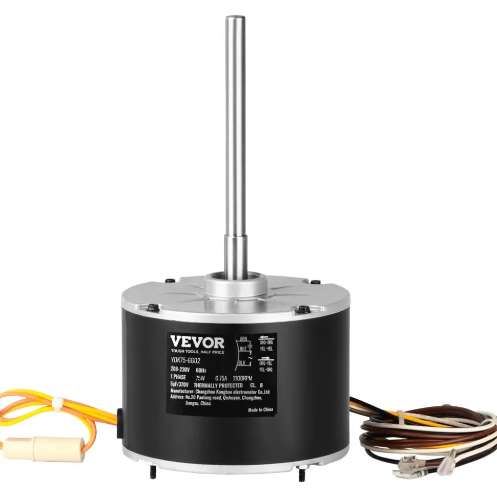 VEVOR Condenser Fan Motor 5KCP39BGS069S, 5KCP39BGY915S, 1/10 HP 208-230V, 1100RPM, OEM Standard Upgraded Replacement Condenser Motor Reversible Rotating, Explosion-proof CBB65 5μF/370V Capacitor