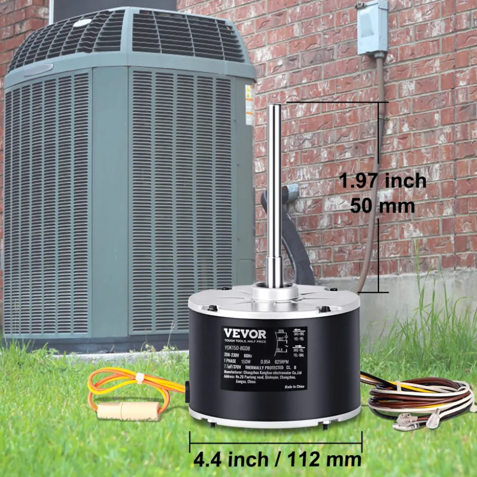 VEVOR Condenser Fan Motor 5KCP39GFS166S, 3S003, 1/5 HP 208-230V, 825RPM, OEM Standard Upgraded Replacement Condenser Motor Reversible Rotating, Explosion-proof CBB65 7.5μF/370V Capacitor