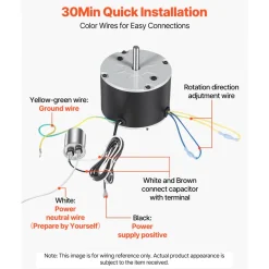 VEVOR Condenser Fan Motor with Capacitor, 1/8HP 825RPM 208-230V, Replacement for GE Genteq Carrier Bryant Payne 5KCP39KFUA99S D159176P01 X70370245010 X70370245-01 5KCP39GGV570S