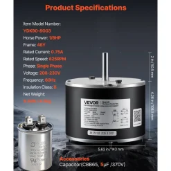VEVOR Condenser Fan Motor with Capacitor, 1/8HP 825RPM 208-230V, Replacement for GE Genteq Carrier Bryant Payne 5KCP39KFUA99S D159176P01 X70370245010 X70370245-01 5KCP39GGV570S