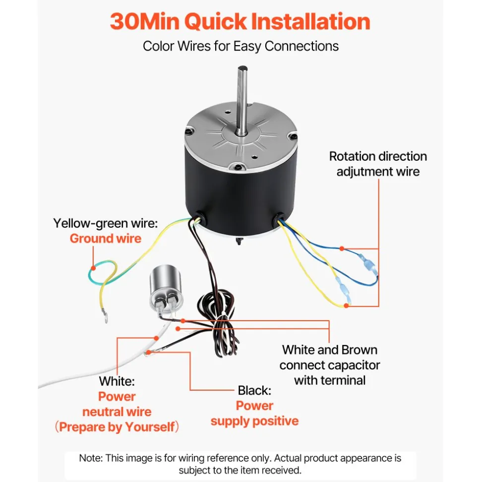 VEVOR Condenser Fan Motor with Capacitor, 1/4HP 825RPM 208-230V, Compatible with GE Genteq 5KCP39LFBE31S 5KCP39LFY534AS, Lennox 12Y65 (92W75), Carrier HC39GE242 HB39GQ232, Amana Janitrol 0131M00014PS