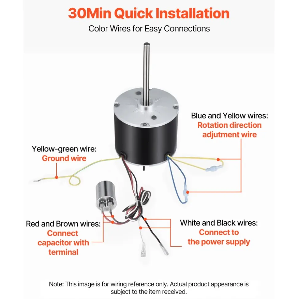 VEVOR Condenser Fan Motor with Capacitor, 1/5HP 1075/900RPM 208-230V, Replaces 12Y75, 97M49, 100483-02, 43W49, Compatible with Lennox Interlink Emerson K48HXGCK-4210 K48HXGFG-4294 YFK-150-6