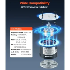 VEVOR Condenser Fan Motor with Capacitor, 1/5HP 1075/900RPM 208-230V, Replaces 12Y75, 97M49, 100483-02, 43W49, Compatible with Lennox Interlink Emerson K48HXGCK-4210 K48HXGFG-4294 YFK-150-6