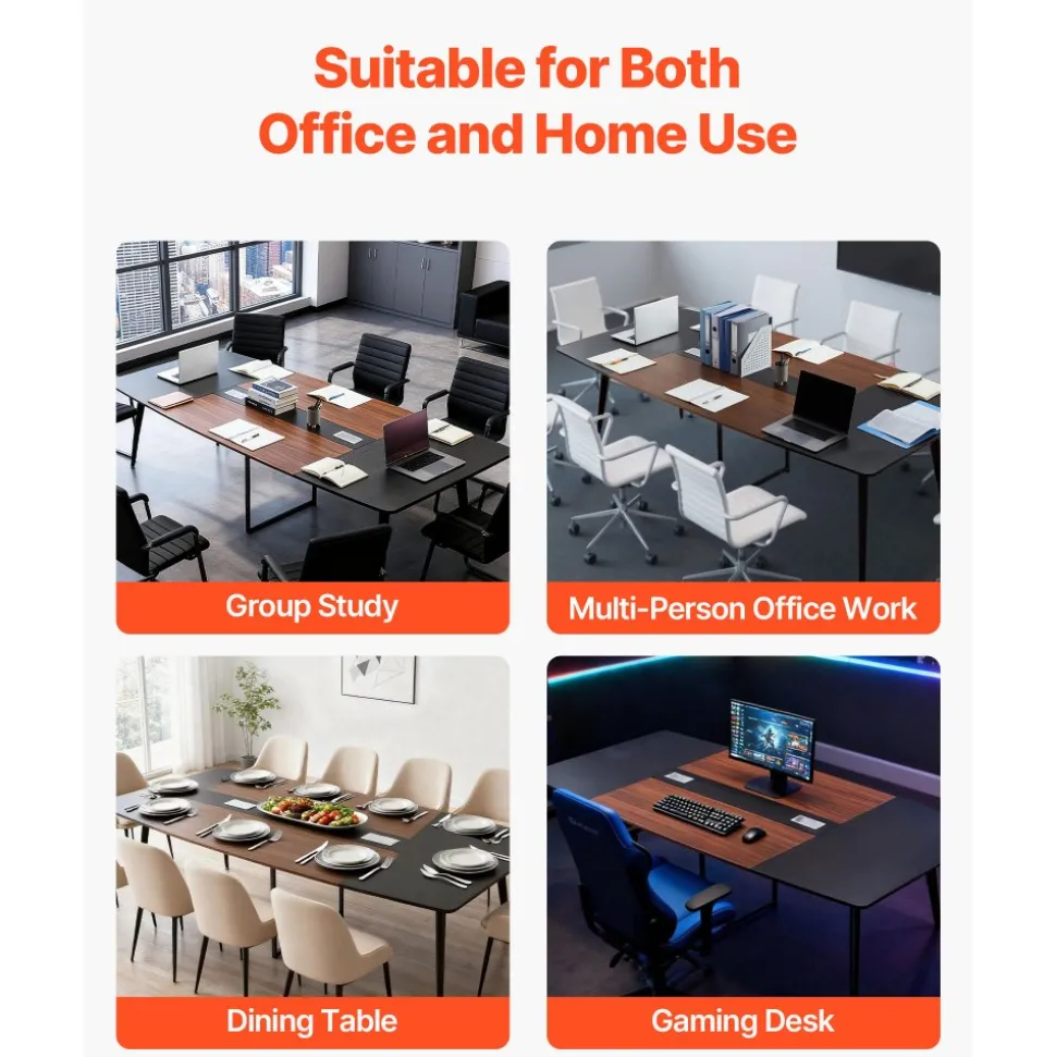 VEVOR Conference Table, 8 ft Boat Shaped Office Meeting Table for 10 Person, Modern Large Boat Meeting Desk with Metal Legs, Ideal for Office, Boardroom, Conference Room, Easy Assembly, Black & Brown