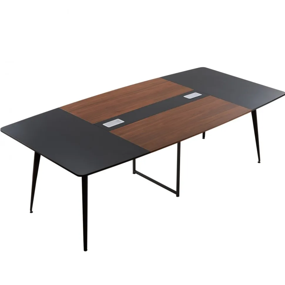 VEVOR Conference Table, 8 ft Boat Shaped Office Meeting Table for 10 Person, Modern Large Boat Meeting Desk with Metal Legs, Ideal for Office, Boardroom, Conference Room, Easy Assembly, Black & Brown