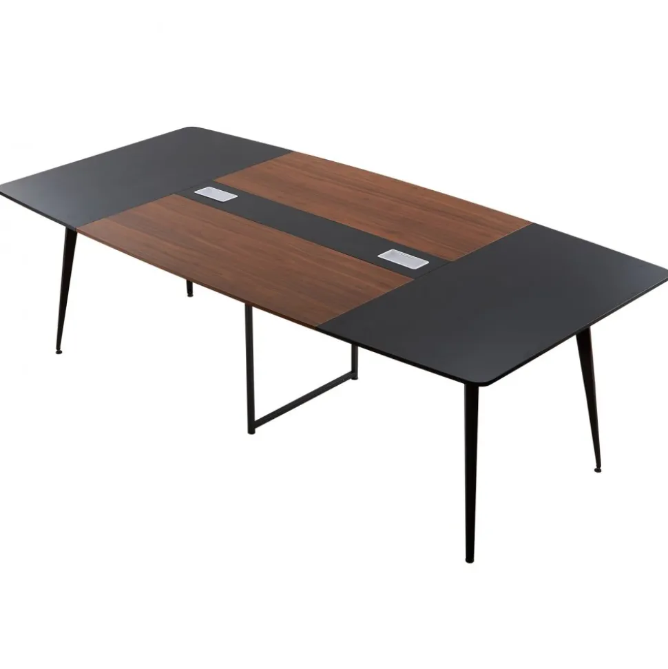 VEVOR Conference Table, 8 ft Boat Shaped Office Meeting Table for 10 Person, Modern Large Boat Meeting Desk with Metal Legs, Ideal for Office, Boardroom, Conference Room, Easy Assembly, Black & Brown