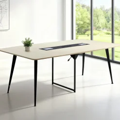VEVOR Conference Table, 8 ft Boat Shaped Office Meeting Table with Charge Station for 10 Person, Modern Boat Seminar Meeting Desk with Metal Legs for Office, Boardroom, Conference Room, Easy Assembly