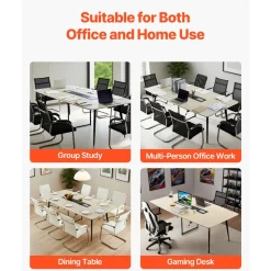 VEVOR Conference Table, 8 ft Boat Shaped Office Meeting Table with Charge Station for 10 Person, Modern Boat Seminar Meeting Desk with Metal Legs for Office, Boardroom, Conference Room, Easy Assembly