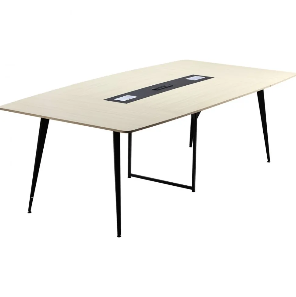 VEVOR Conference Table, 8 ft Boat Shaped Office Meeting Table with Charge Station for 10 Person, Modern Boat Seminar Meeting Desk with Metal Legs for Office, Boardroom, Conference Room, Easy Assembly
