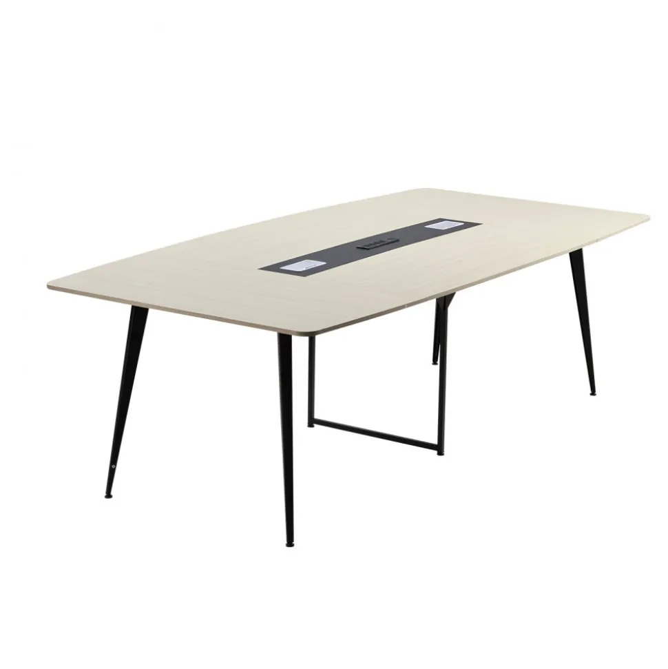 VEVOR Conference Table, 8 ft Boat Shaped Office Meeting Table with Charge Station for 10 Person, Modern Boat Seminar Meeting Desk with Metal Legs for Office, Boardroom, Conference Room, Easy Assembly