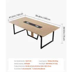 VEVOR Conference Table, 6 ft Office Meeting Table for 6-8 Person, Modern Rectangle Seminar Desk with Metal Legs, Meeting Desk Ideal for Office, Boardroom, Conference Room, Easy Assembly, Brown