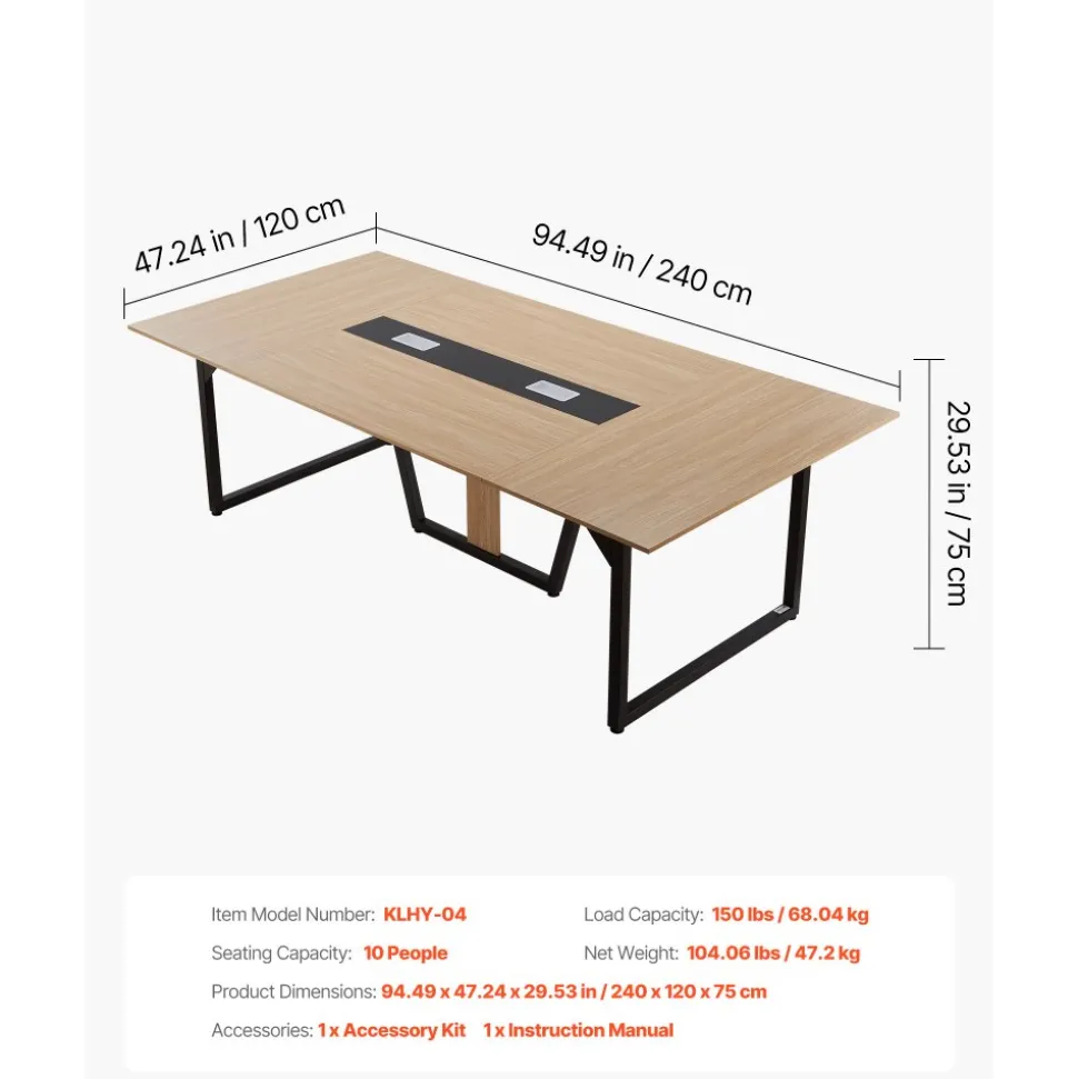 VEVOR Conference Table, 6 ft Office Meeting Table for 6-8 Person, Modern Rectangle Seminar Desk with Metal Legs, Meeting Desk Ideal for Office, Boardroom, Conference Room, Easy Assembly, Brown